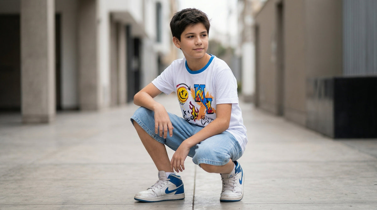 Niño con look urbano completo ANG Kidz - polo manga corta, jean baggy, Lima Perú