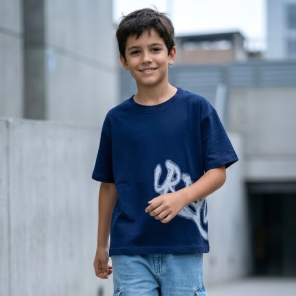 Polo Niño Boxy Urban Azul – 100% Algodón
