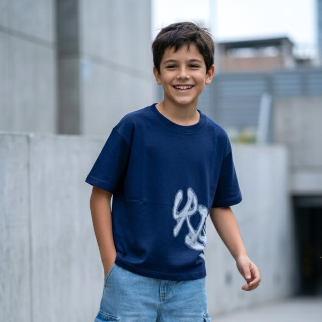 Polo Niño Boxy Urban Azul – 100% Algodón