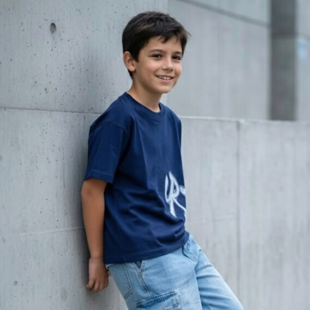 Polo Niño Boxy Urban Azul – 100% Algodón