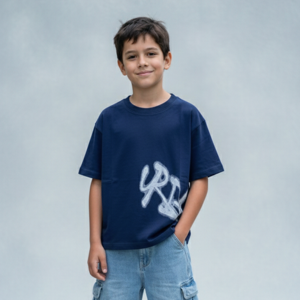 Polo Niño Boxy Urban Azul – 100% Algodón