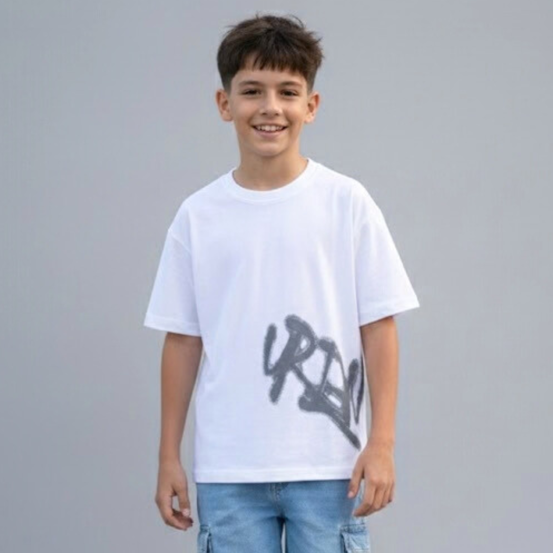 Polo Niño Boxy Urban Blanco – 100% Algodón