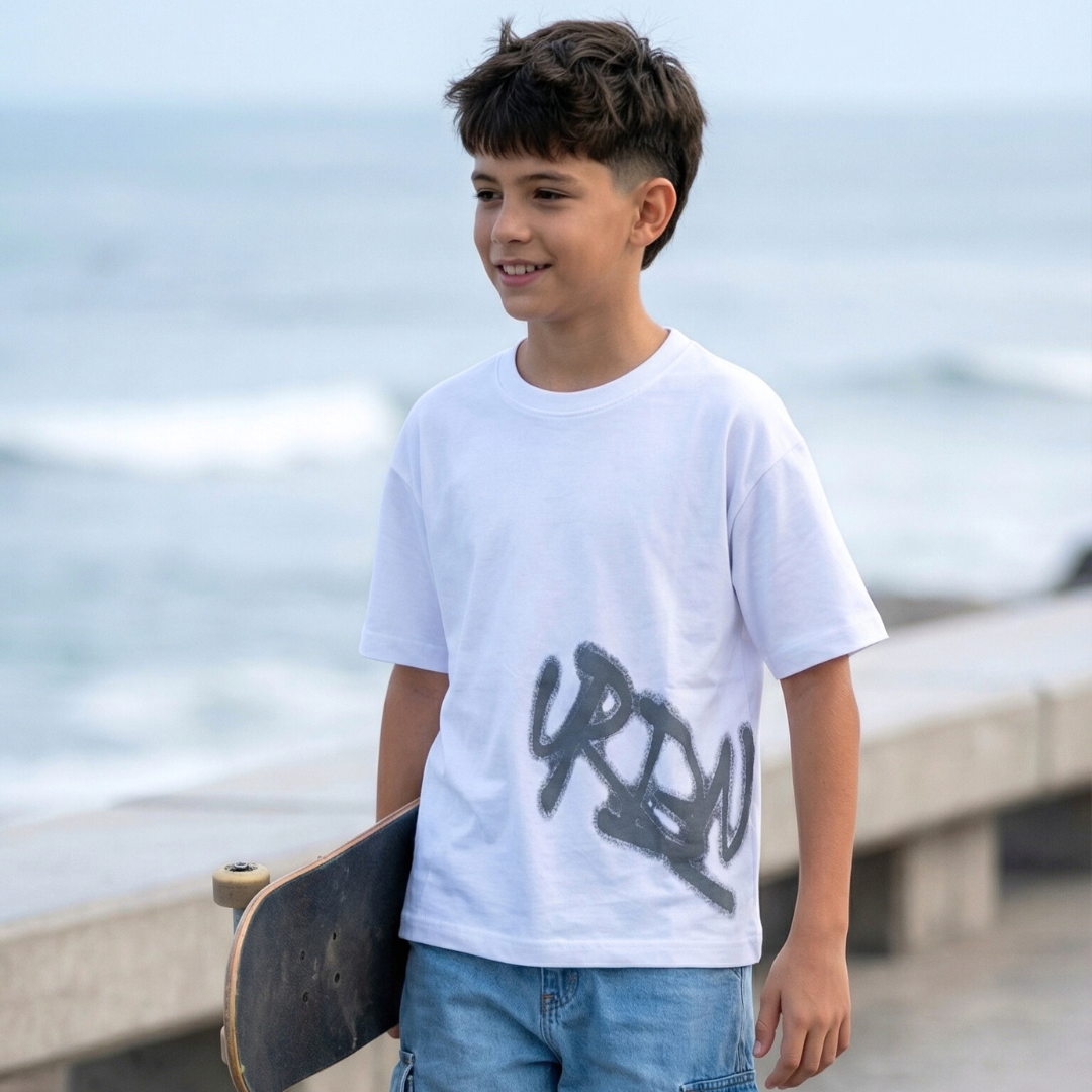 Polo Niño Boxy Urban Blanco – 100% Algodón