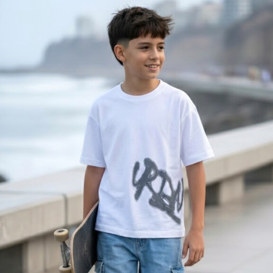 Polo Niño Boxy Urban Blanco – 100% Algodón