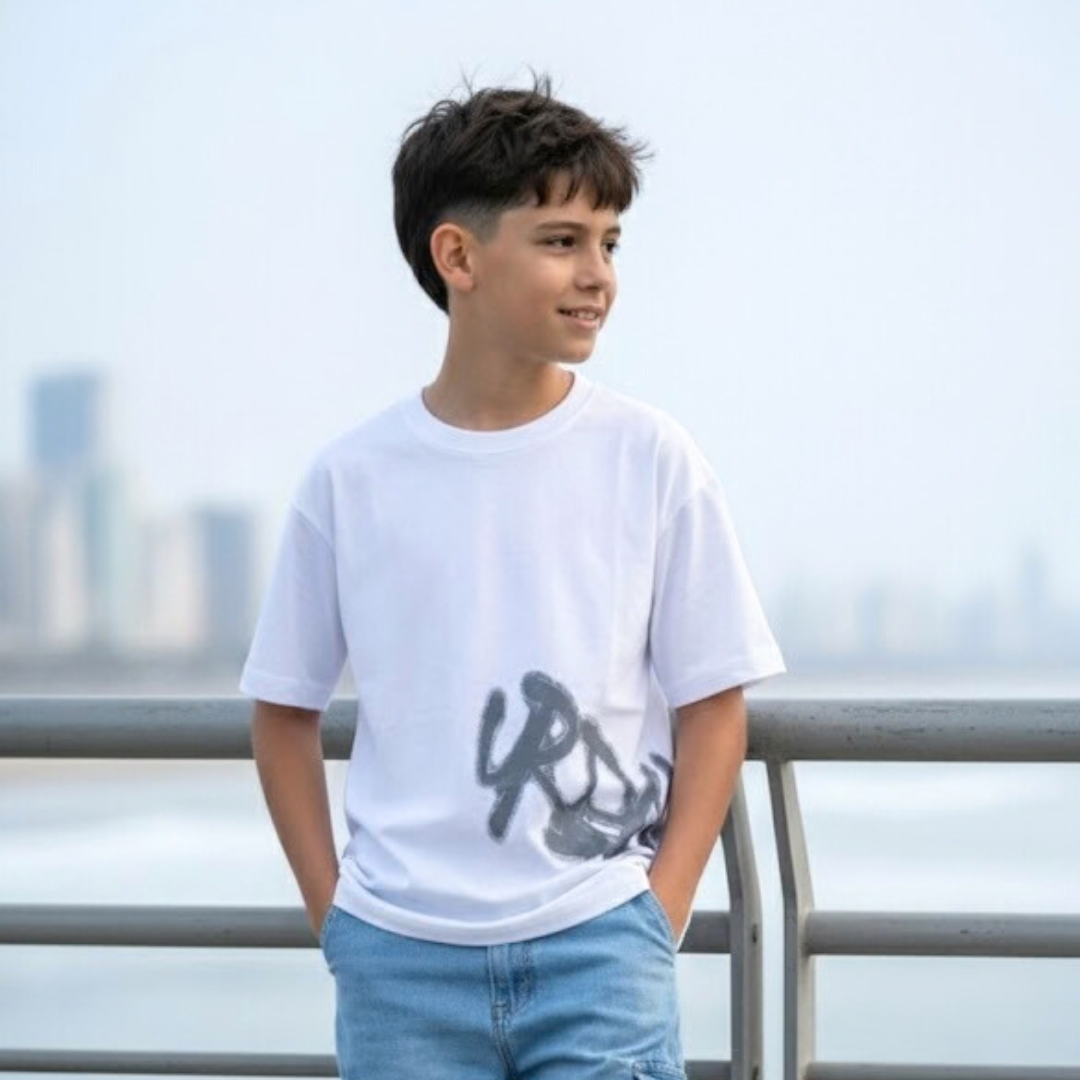 Polo Niño Boxy Urban Blanco – 100% Algodón