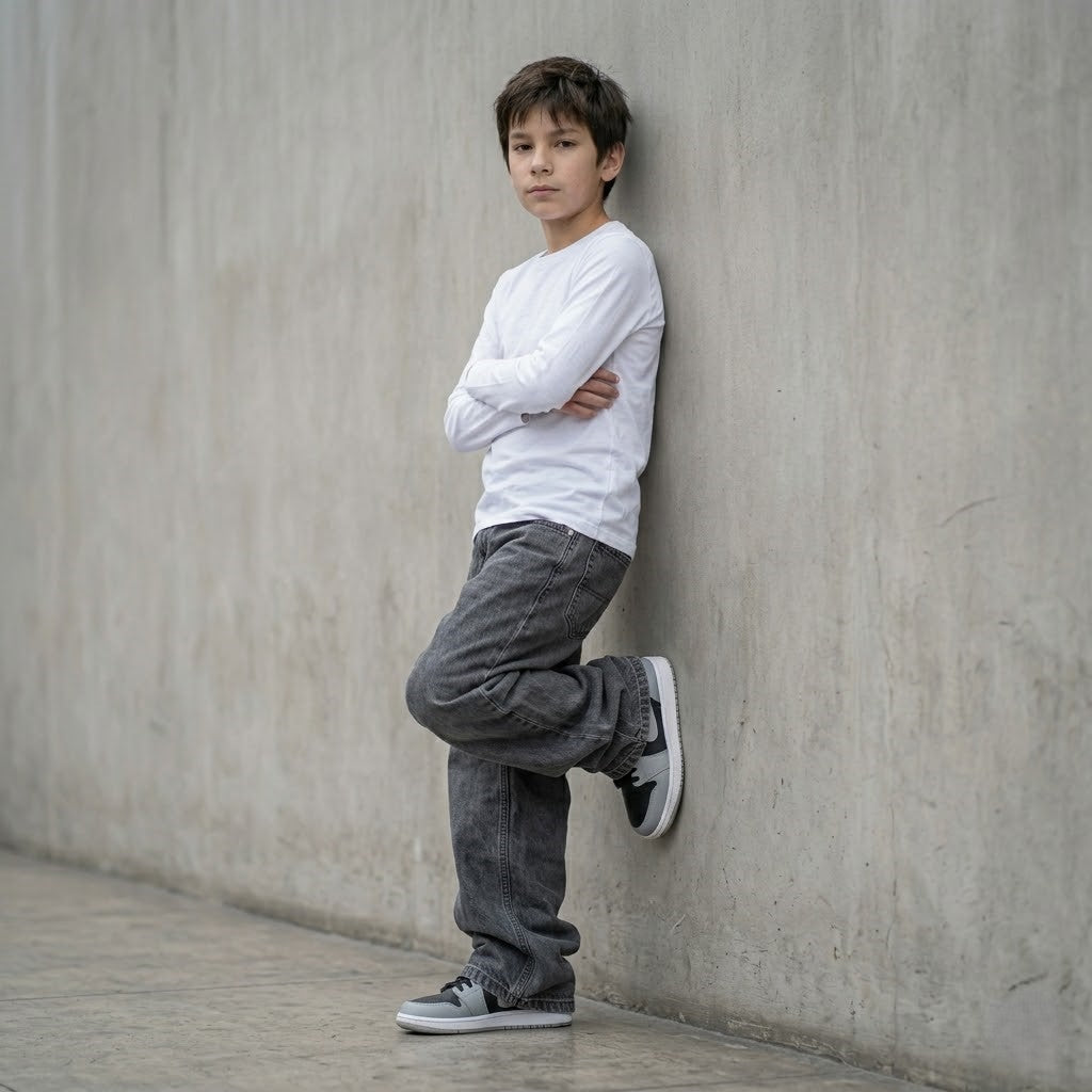 Jean baggy niño gris grafito ANG Kidz – comodidad y corte wide leg en movimiento