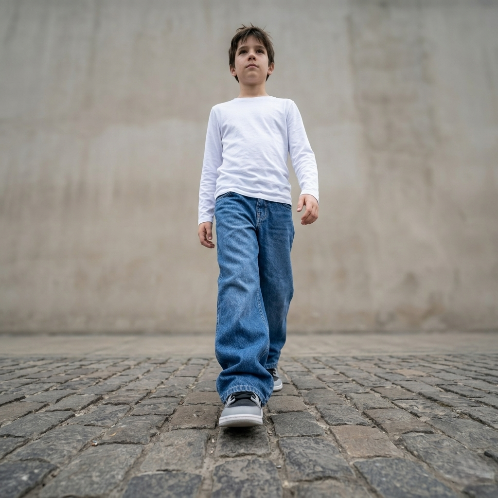 Niño con jean baggy azul ANG Kidz corte wide leg – uso diario Perú
