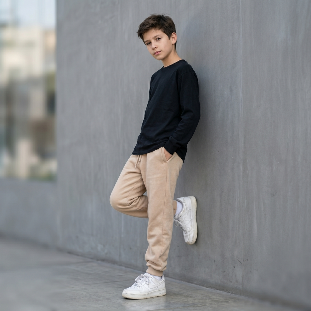Jogger Buzo Niño Beige con Puño | Pantalón Deportivo