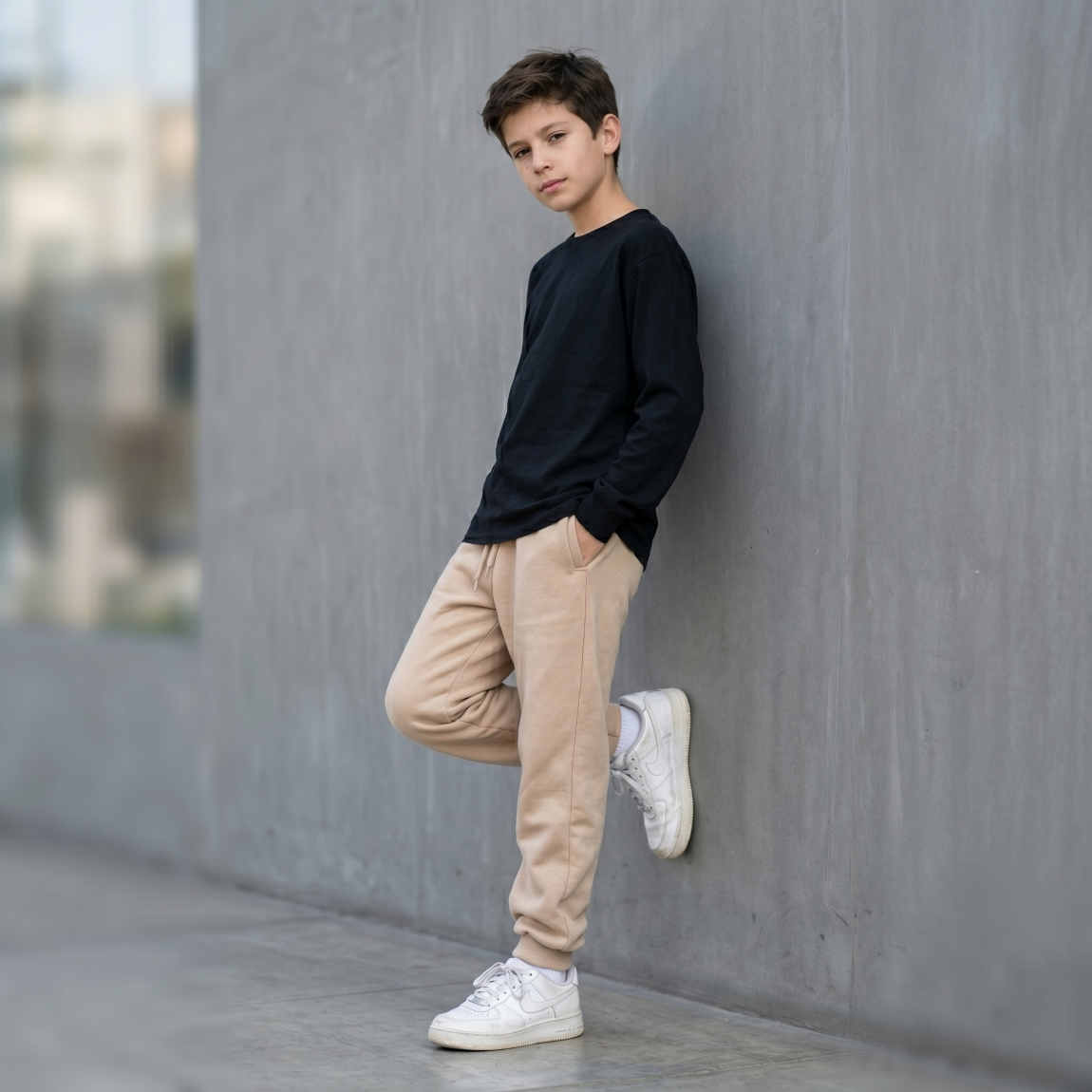 Jogger Buzo Niño Beige con Puño | Pantalón Deportivo