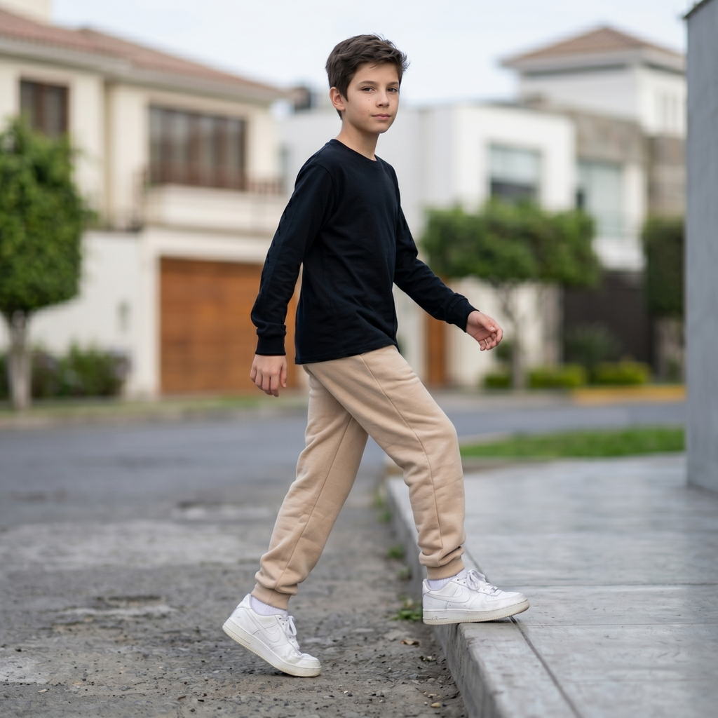 Jogger Buzo Niño Beige con Puño | Pantalón Deportivo