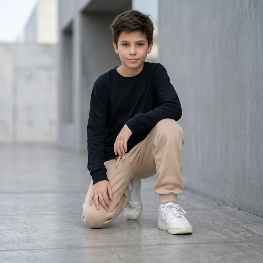 Jogger Buzo Niño Beige con Puño | Pantalón Deportivo
