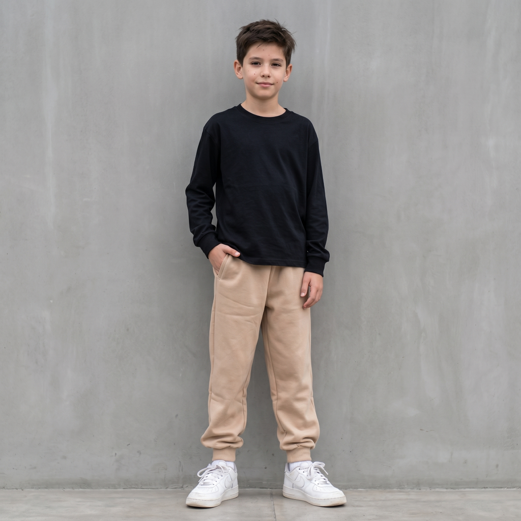 Jogger Buzo Niño Beige con Puño | Pantalón Deportivo