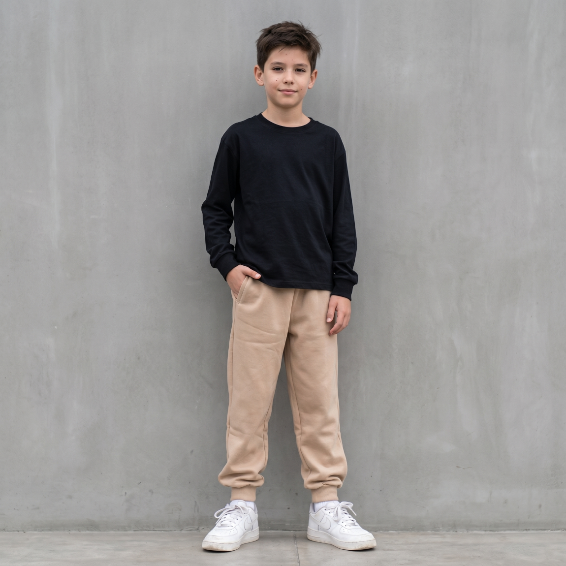 Jogger Buzo Niño Beige con Puño | Pantalón Deportivo