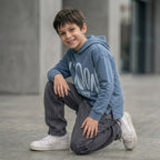 Polera capucha London 2025 azul para niño ANG Kidz – 100% algodón Perú