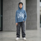 Hoodie London 2025 azul ANG Kidz – vista posterior capucha y estampado