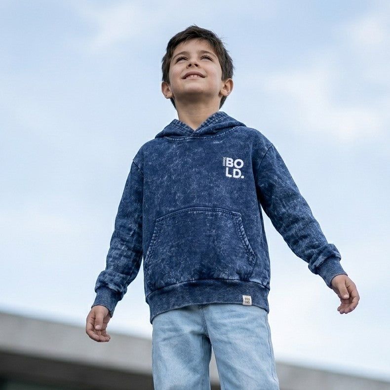 Hoodie acid wash azul niño ANG Kidz – invierno Lima ropa urbana streetwear