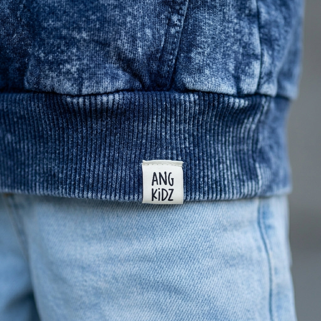 Hoodie niño azul acid wash ANG Kidz – tratamiento único cada prenda diferente