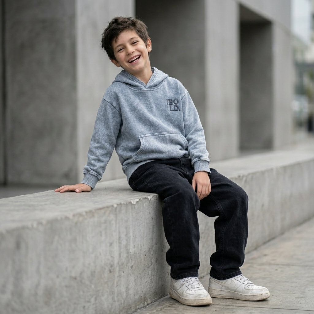 Polera capucha acid wash gris niño ANG Kidz – algodón afranelado Lima Perú