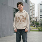 Hoodie niño London 2025 beige ANG Kidz – estampado brush urbano Lima Perú