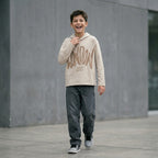 Hoodie beige estampado London 2025 niño ANG Kidz – tipografía brush camel