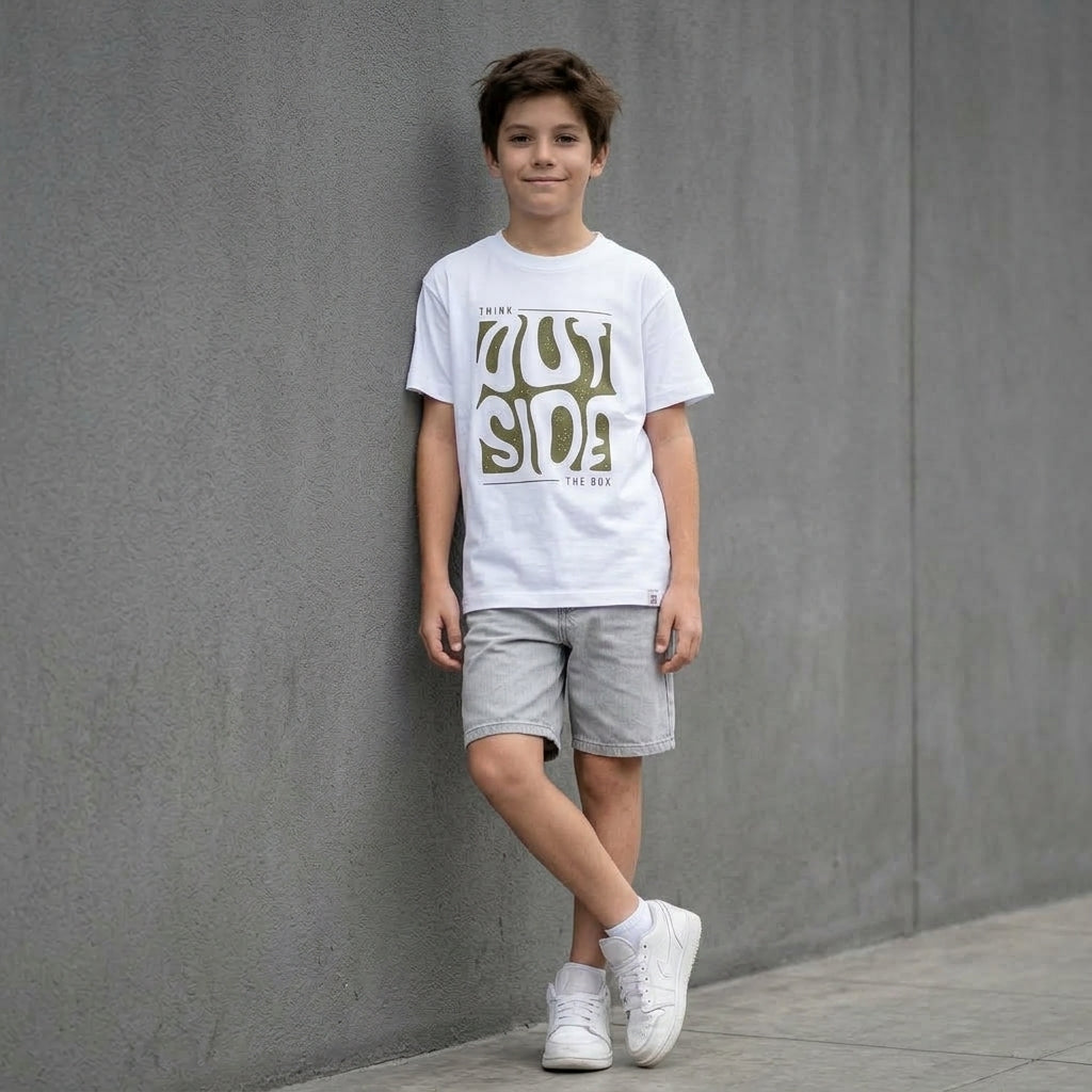 Polo blanco Think Outside para niño de manga corta