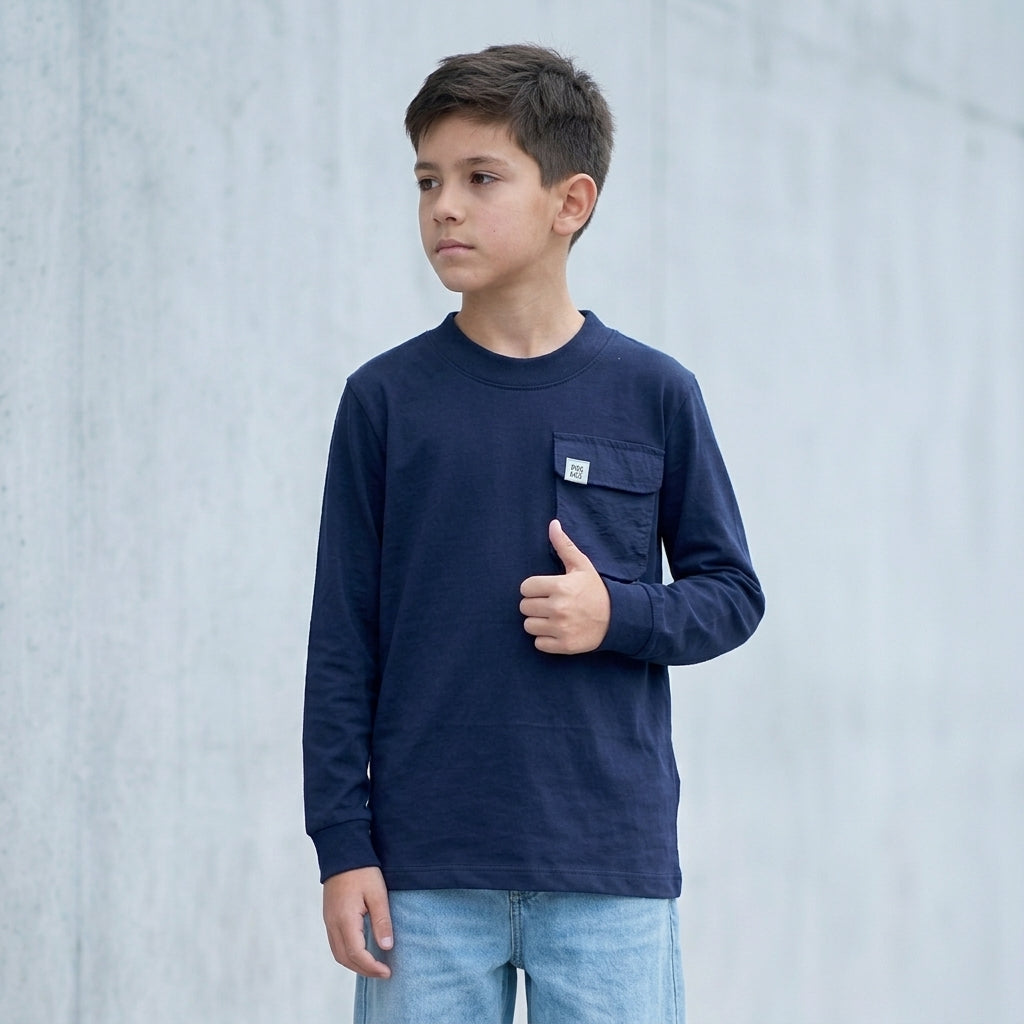 Polo manga larga niño azul marino bolsillo cargo ANG Kidz – ropa infantil Lima Perú