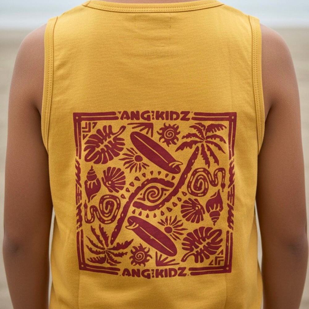 Polo Manga Cero Bividi Nino Algodon Amarillo Estampado Espalda ANG Kidz