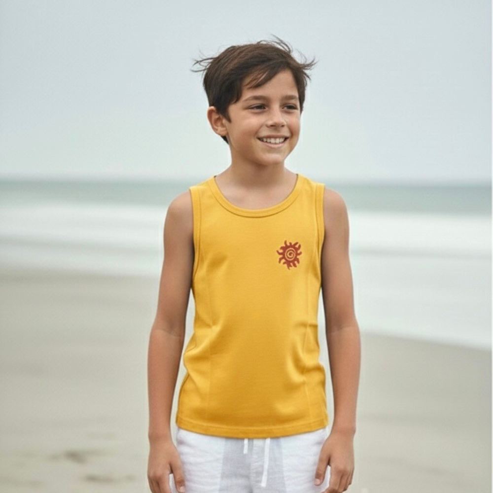Polo Manga Cero Bividi Nino Algodon Amarillo Estampado Espalda ANG Kidz