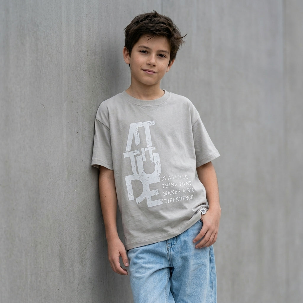 Polo gris Attitude para niño de manga corta