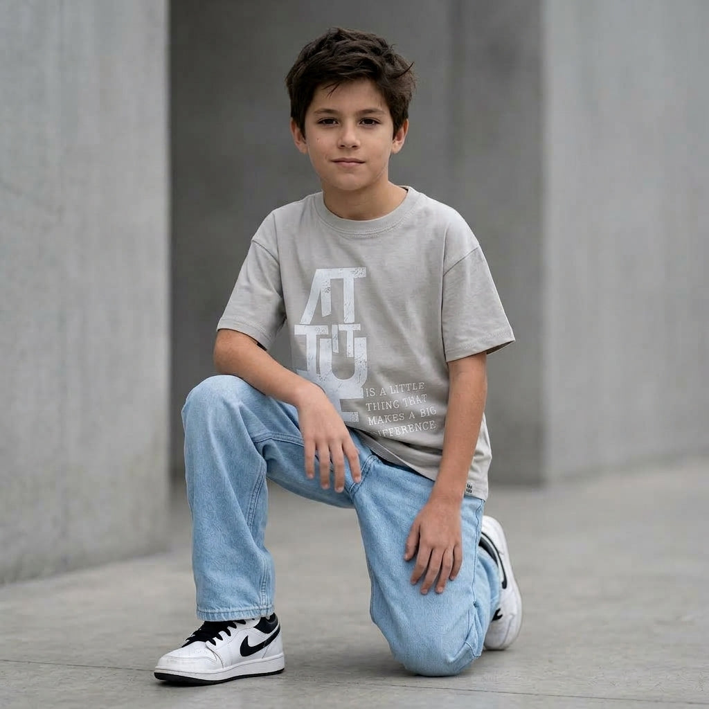 Polo gris Attitude para niño de manga corta