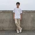 Pantalón de niño en tela paper touch color beige, ANG Kidz, tallas 4 a 16 — ropa infantil urbana Perú