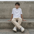 Pantalón de niño en tela paper touch color beige, ANG Kidz, tallas 4 a 16 — ropa infantil urbana Perú